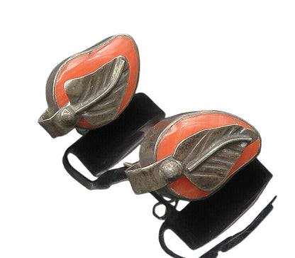 925 Sterling Silver Vintage Rhodochrosite Floral Leaf Drop Earrings EG9095