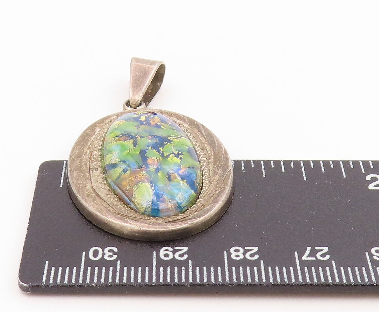 925 Sterling Silver Vintage Pendant MEXICO Cabochon Gemstone Charm  PT26091