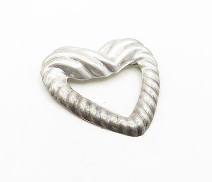 MEXICO 925 Sterling Silver  Vintage Open Fluted Love Heart Brooch Pin  BP1468