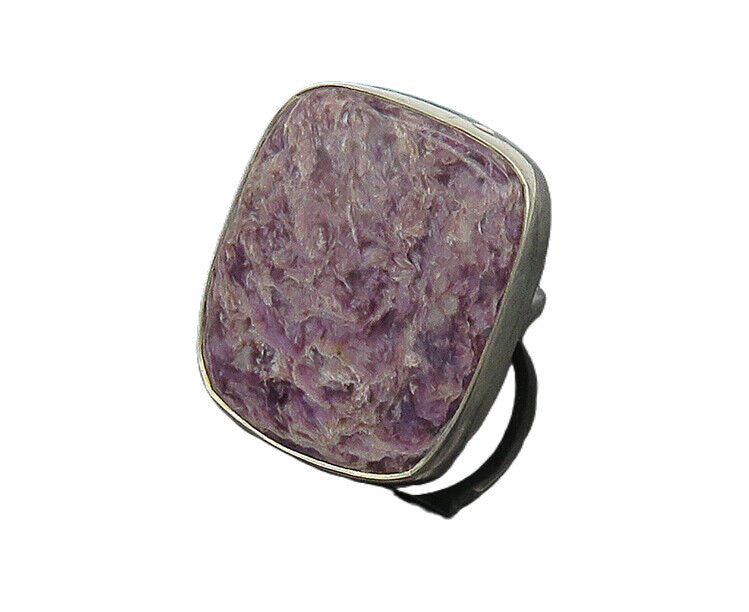 925 Sterling Silver  Charoite Shiny Square Cocktail Ring Sz 9  RG17770