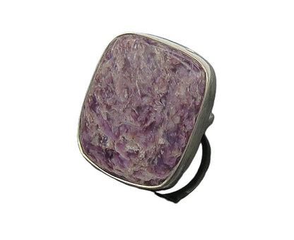 925 Sterling Silver  Charoite Shiny Square Cocktail Ring Sz 9  RG17770