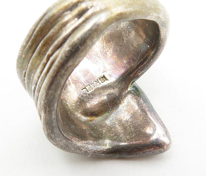 ISRAEL 925 Sterling Silver  Vintage Dark Tone Bypass Band Ring Sz 8.5  RG8888
