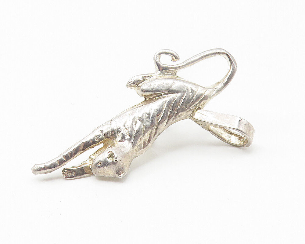 925 Sterling Silver  Vintage Shiny Etched Jaguar Animal Motif Pendant  PT8547