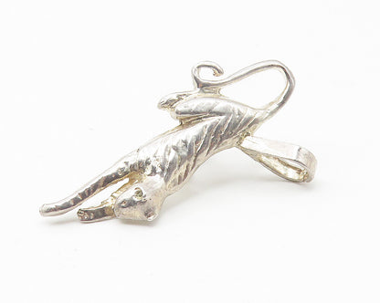 925 Sterling Silver  Vintage Shiny Etched Jaguar Animal Motif Pendant  PT8547
