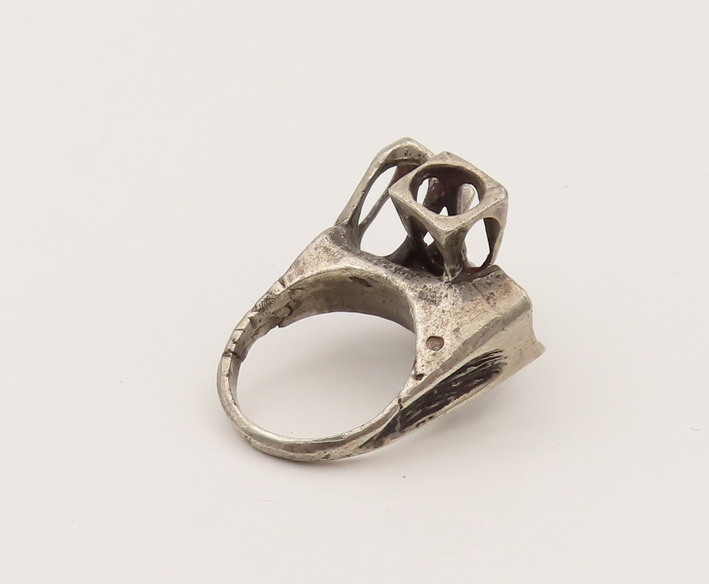 EUROPE 925 Sterling Silver Vintage Brutalist Statement Ring Sz 6.75  RG26455
