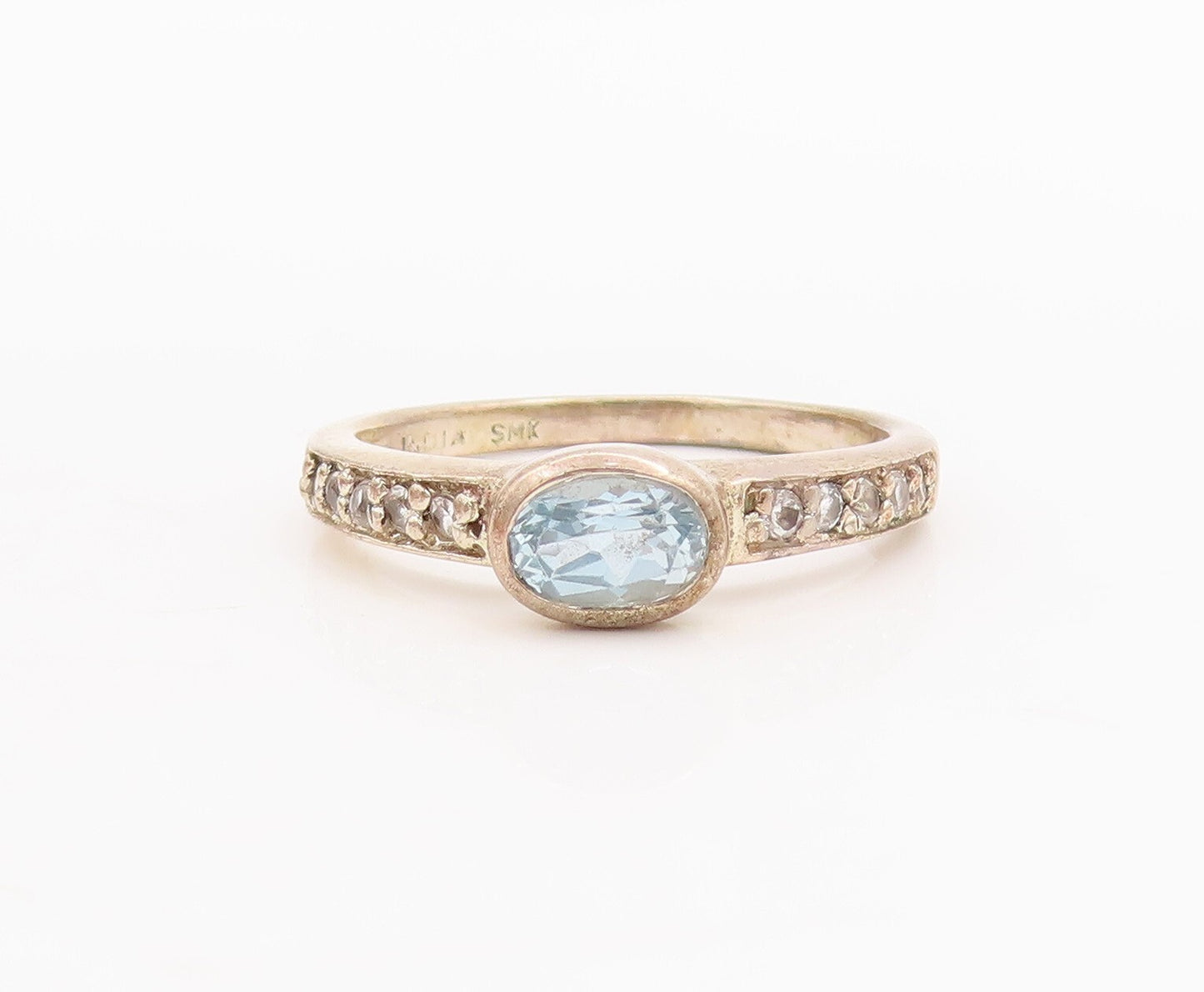 925 Sterling Silver Vintage Ring Oval Cut & Round Beaded 2 Tone CZ  Sz 8 RG29233