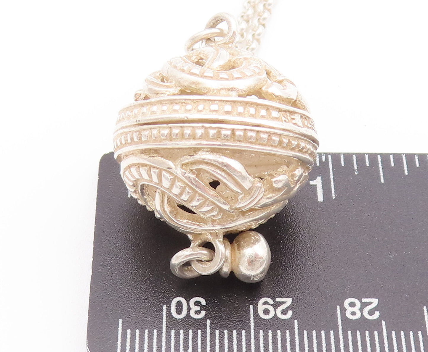 925 Sterling Silver Vintage Necklace Swirly Carved Infinity Large Bead  NE4243