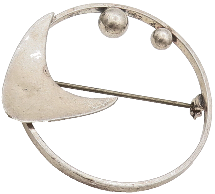 DANECRAFT 925 Silver  Vintage Designer Beaded Cutout Round Brooch Pin  BP10301