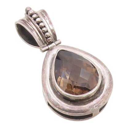 925 Sterling Silver  Vintage Tear Drop Smoky Topaz Pendant  PT18909