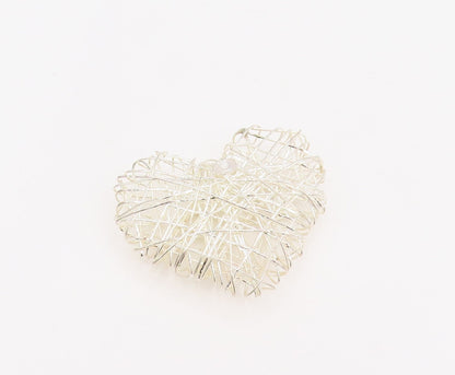 925 Sterling Silver Vintage Pendant Minimalist Wire Woven Love Heart  PT25612