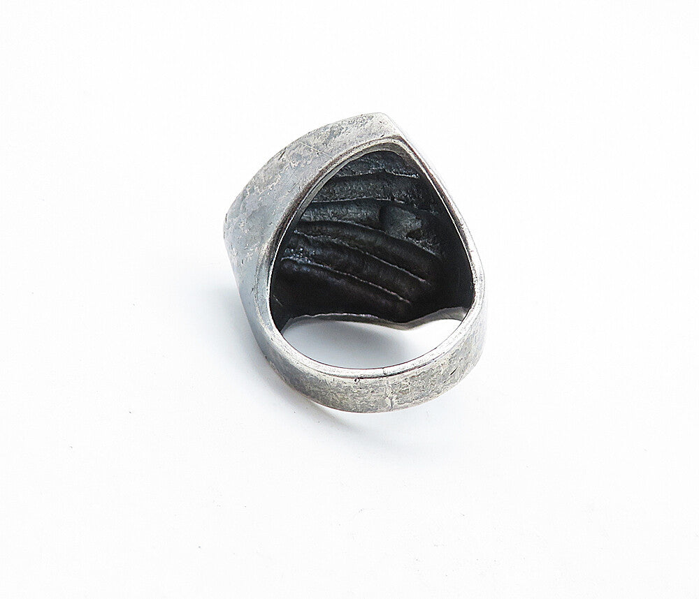 MEXICO 925 Silver  Vintage Dark Tone Scalloped Dome Band Ring Sz 7  RG6974