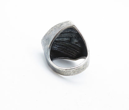 MEXICO 925 Silver  Vintage Dark Tone Scalloped Dome Band Ring Sz 7  RG6974