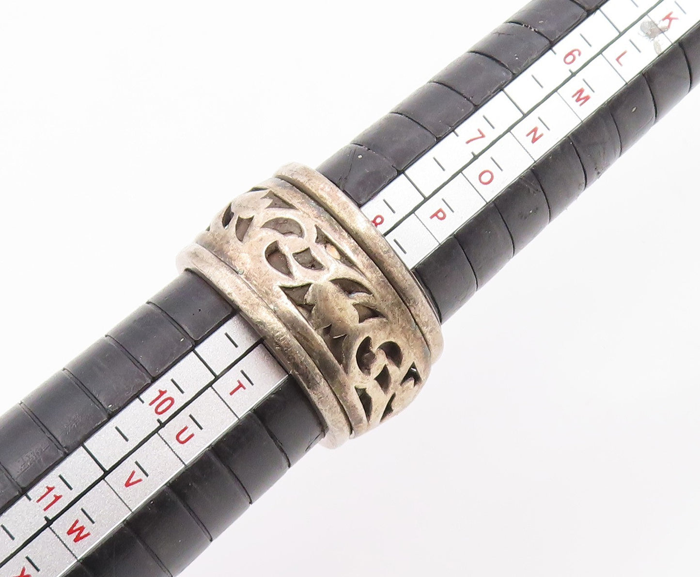 925 Sterling Silver Vintage Ring Floral Leaf Scroll Spinner Band  Sz 9  RG35899