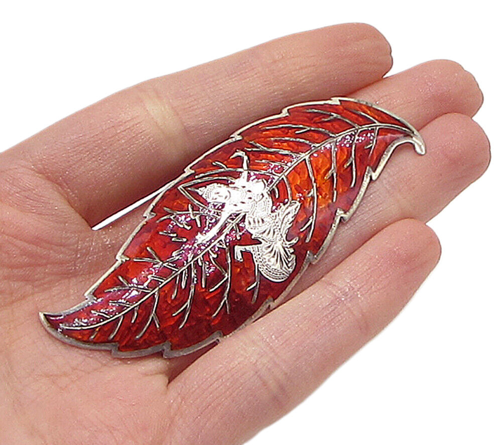 SIAM 925 Sterling Silver  Vintage Enamel Goddess Leaf Brooch Pin  BP1071