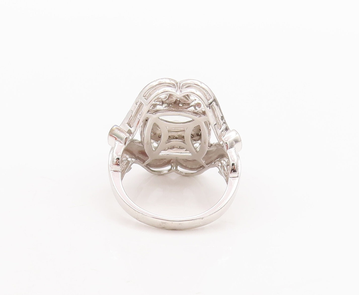 925 Sterling Silver Vintage Ring Swirly Green Amethyst & Diamonds Sz 9.5 RG29611