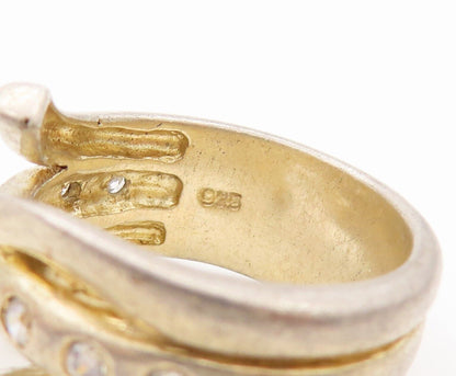 925 Sterling Silver Vintage Ring Designer Swirled Carved Topaz  Sz 7.5  RG28465