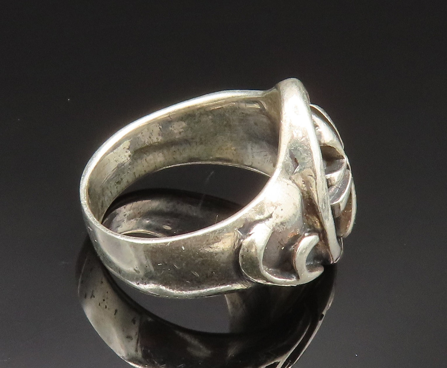 925 Sterling Silver Vintage Carved Religious Cross Signet Ring Sz 7  RG24832