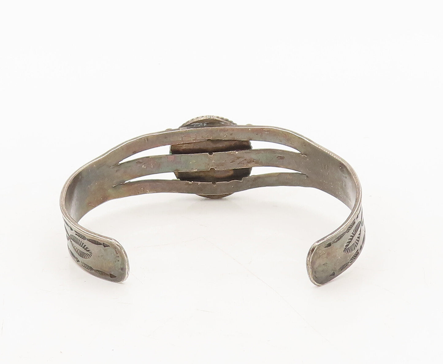 925 Sterling Silver Vintage Bracelet NAVAJO White Buffalo Split Band  BT10231