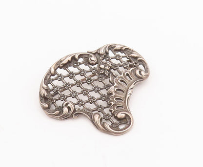 925 Sterling Silver Vintage Brooch Pin Antique Swirly Floral Net Cutout  BP10878