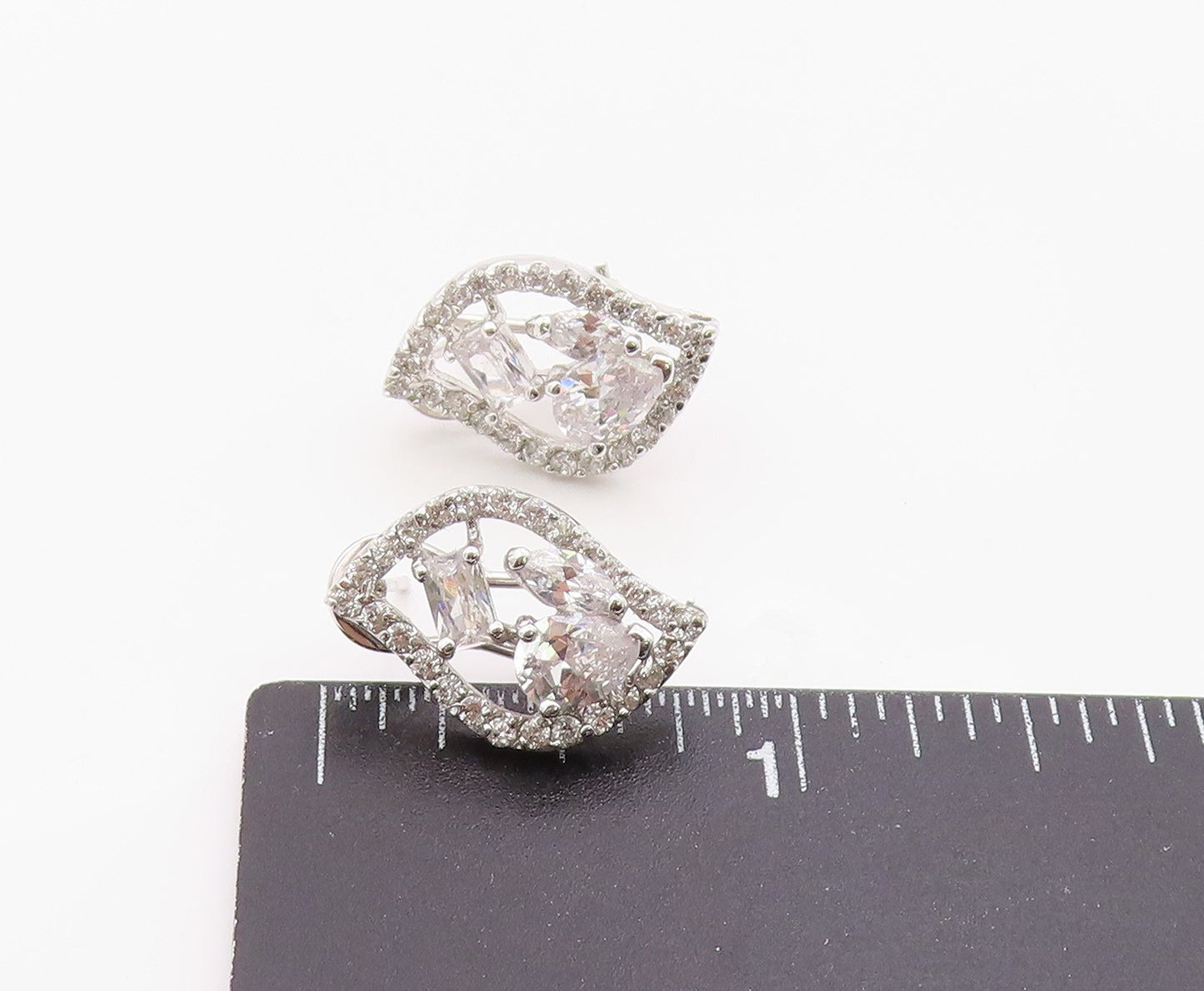 925 Sterling Silver Vintage Earrings Elegant Multi Shape CZ Floral Leaf  EG14371