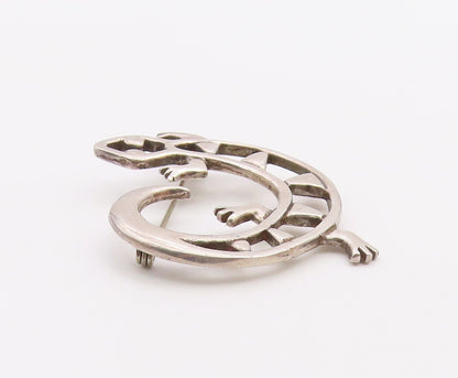 NAVAJO 925 Silver  Vintage Minimalist Coiled Lizard Cutout Brooch Pin  BP9945