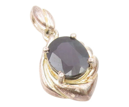 925 Sterling Silver  Vintage Scalloped Black Spinel Drop Pendant  PT20382