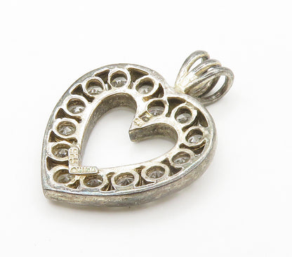 925 Sterling Silver  Vintage Cubic Zirconia Open Love Heart Pendant  PT11644