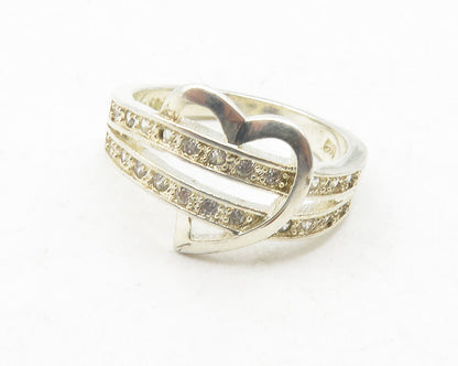 925 Sterling Silver  Shiny Topaz Love Heart Split Band Ring Sz 6   RG12019