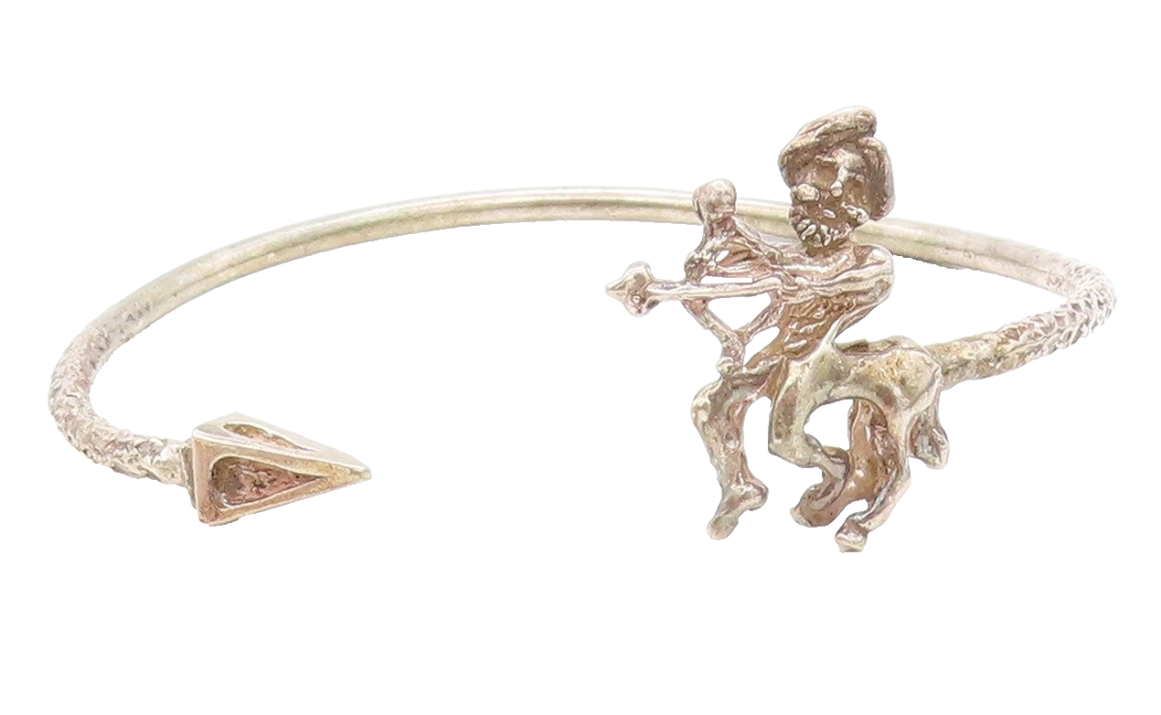 SHEBA 925 Silver  Vintage Antique Centaur Bow & Arrow Cuff Bracelet  BT2674