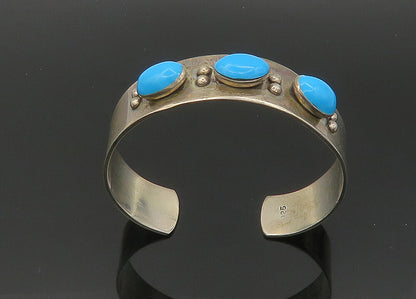 925 Sterling Silver  Vintage Cabochon Cut Turquoise Cuff Bracelet  BT8300