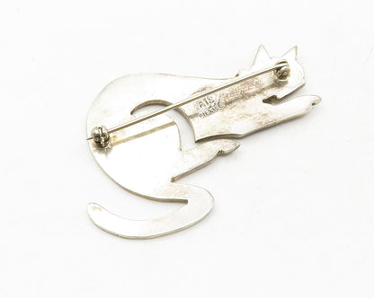 MEXICO 925 Sterling Silver  Vintage Two Tone Cat Motif Brooch Pin  BP4723