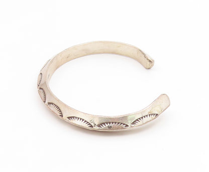 925 Sterling Silver Vintage Bracelet NAVAJO Etched Sunrise Wave Cuff  BT11911
