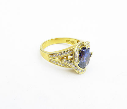 925 Sterling Silver Purple & White Topaz Gold Plated Band Ring Sz 7 RG4618