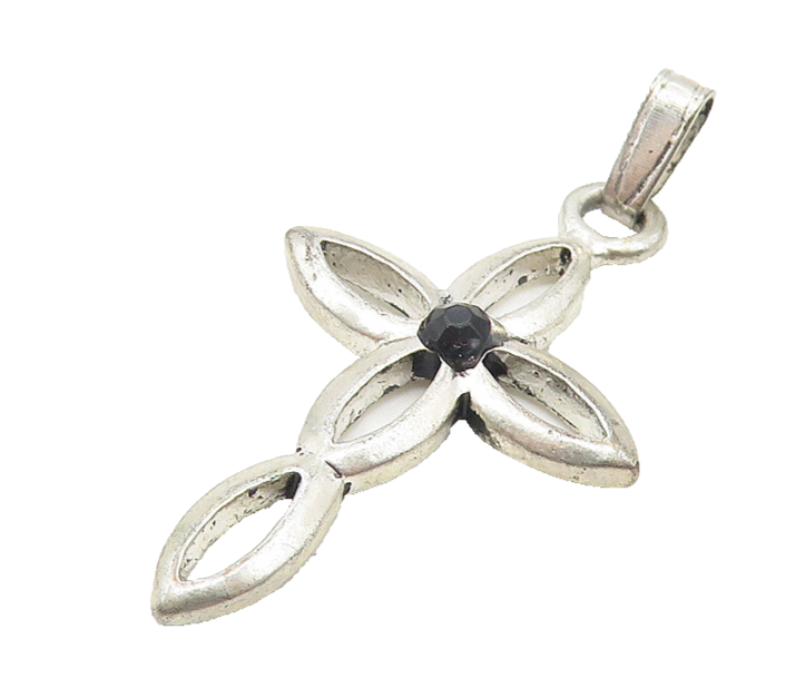 925 Sterling Silver  Vintage Black Hematite Religious Cross Pendant  PT9000