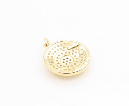 925 Sterling Silver Vintage Pendant Gold Plated CZ Pave Evil Eye Charm  PT26073