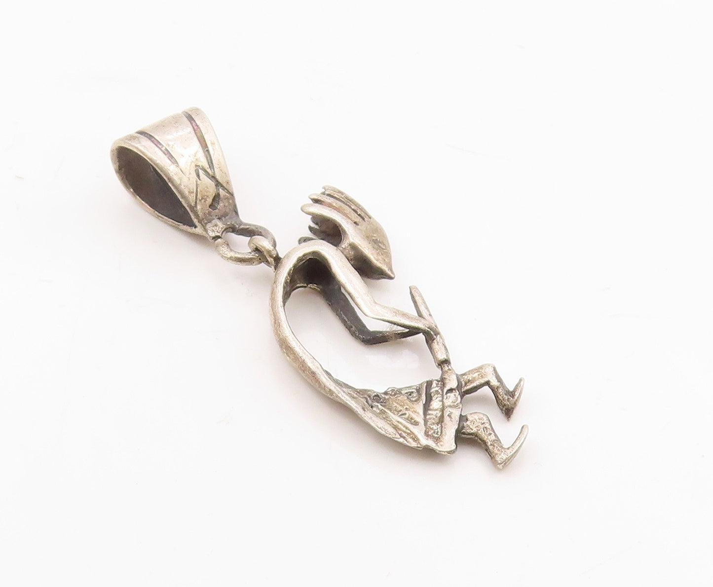 925 Sterling Silver  Vintage Sculpted Kokopelli Dancer Pendant  PT20690