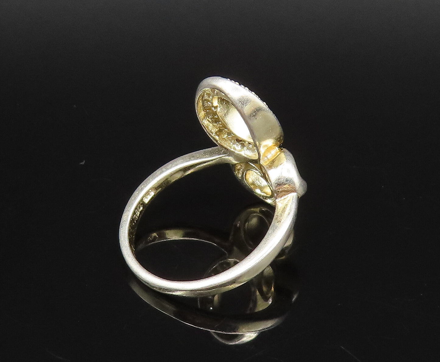 925 Silver  Vintage Gold Plated Cubic Zirconia Open Circles Ring Sz 6  RG26029
