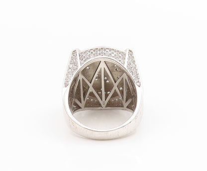 925 Sterling Silver Vintage Ring CZ Allah Arabic Calligraphy Band Sz 11 RG34545