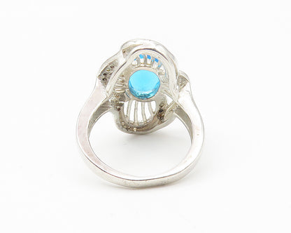 925 Sterling Silver  Blue Topaz Floral Filigree Cocktail Ring Sz 6  RG10866