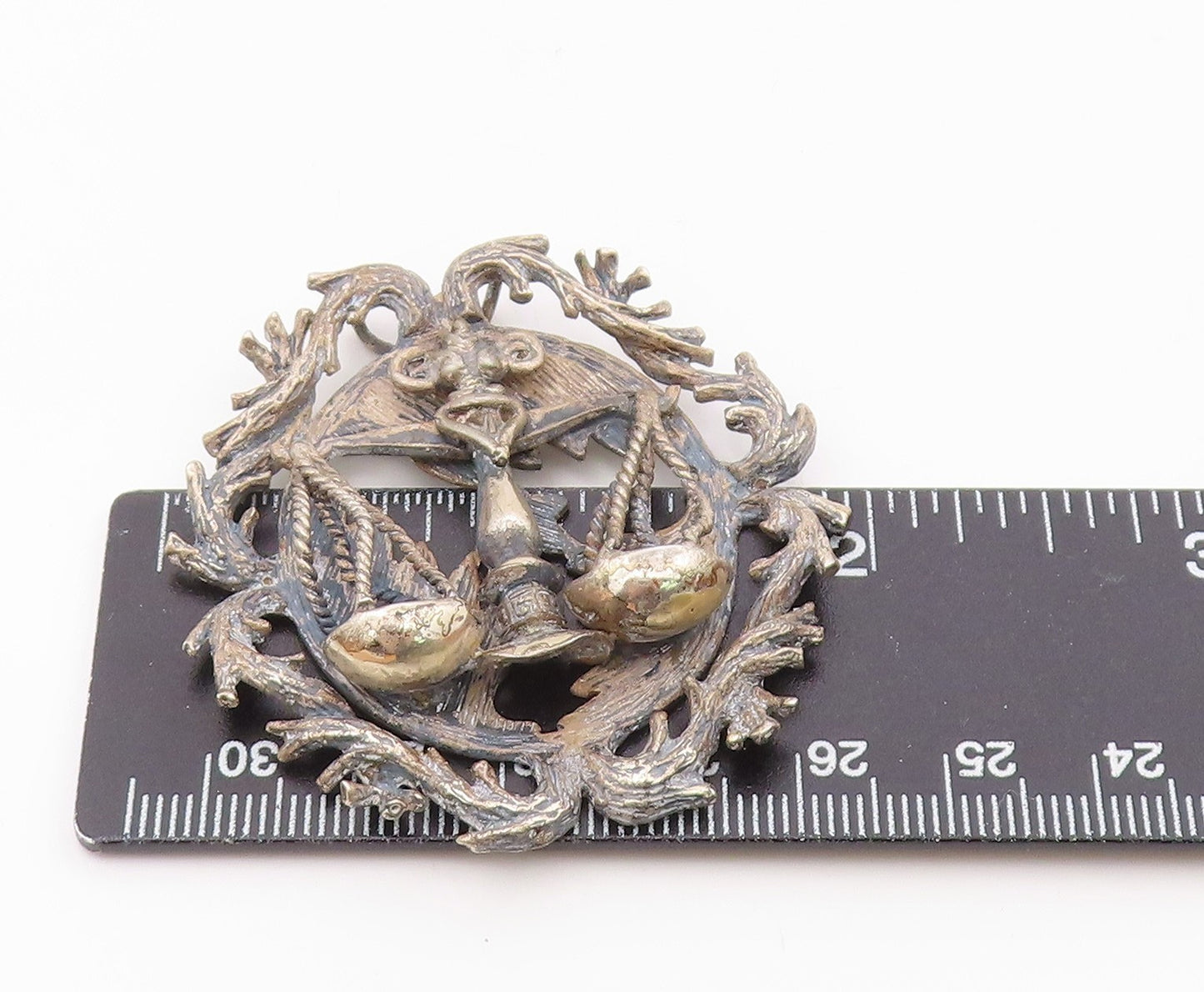 925 Silver  Vintage Antique Libra Sign Branch Wreath Zodiac Pendant  PT20369
