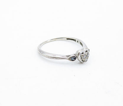 925 Silver  Vintage Genuine Black & White Diamonds Heart Band Ring Sz 8 RG4211