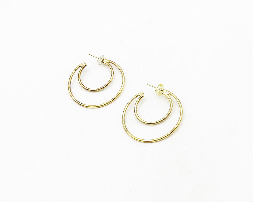 925 Sterling Silver  Vintage Shiny Gold Plated Split Hoop Earrings  EG9656