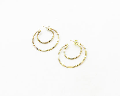 925 Sterling Silver  Vintage Shiny Gold Plated Split Hoop Earrings  EG9656