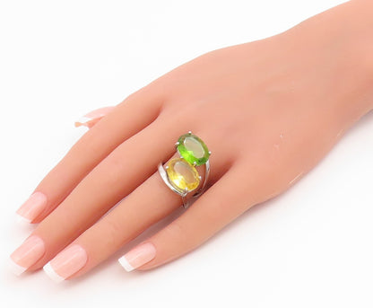 925 Sterling Silver Vintage Ring Modernist Peridot & Citrine Band Sz 7.5 RG36753