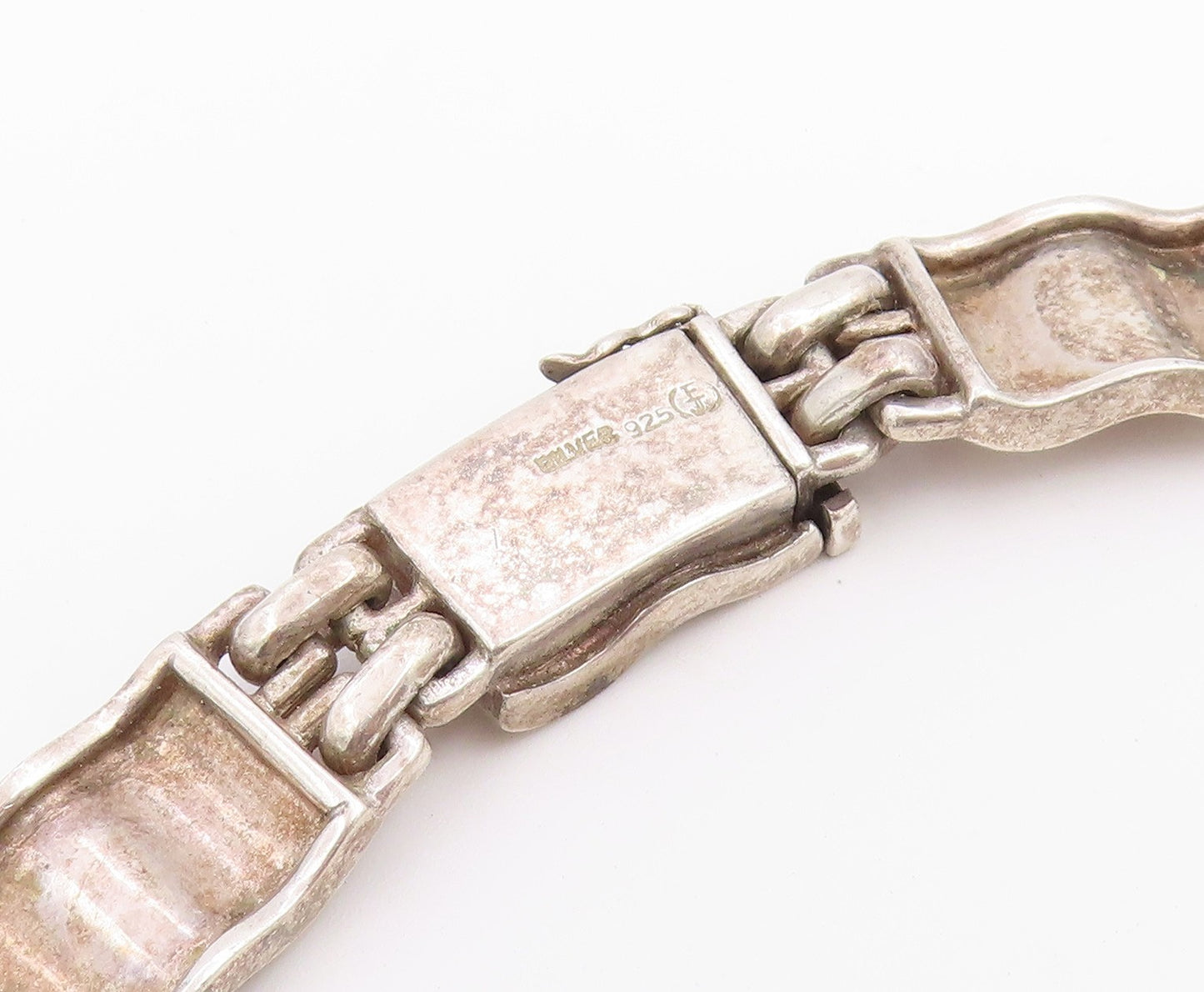 925 Sterling Silver Vintage Necklace Modernist Textured Wave Panel Choker NE4887