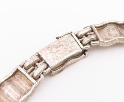925 Sterling Silver Vintage Necklace Modernist Textured Wave Panel Choker NE4887