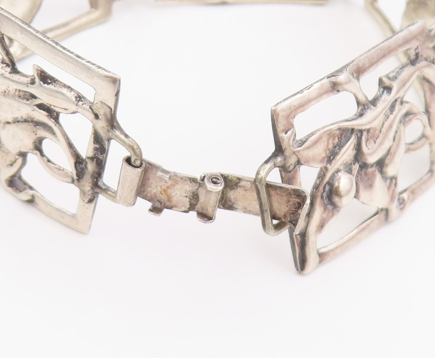 925 Sterling Silver Vintage Bracelet Antique Openwork Floral Panel Link  BT11632