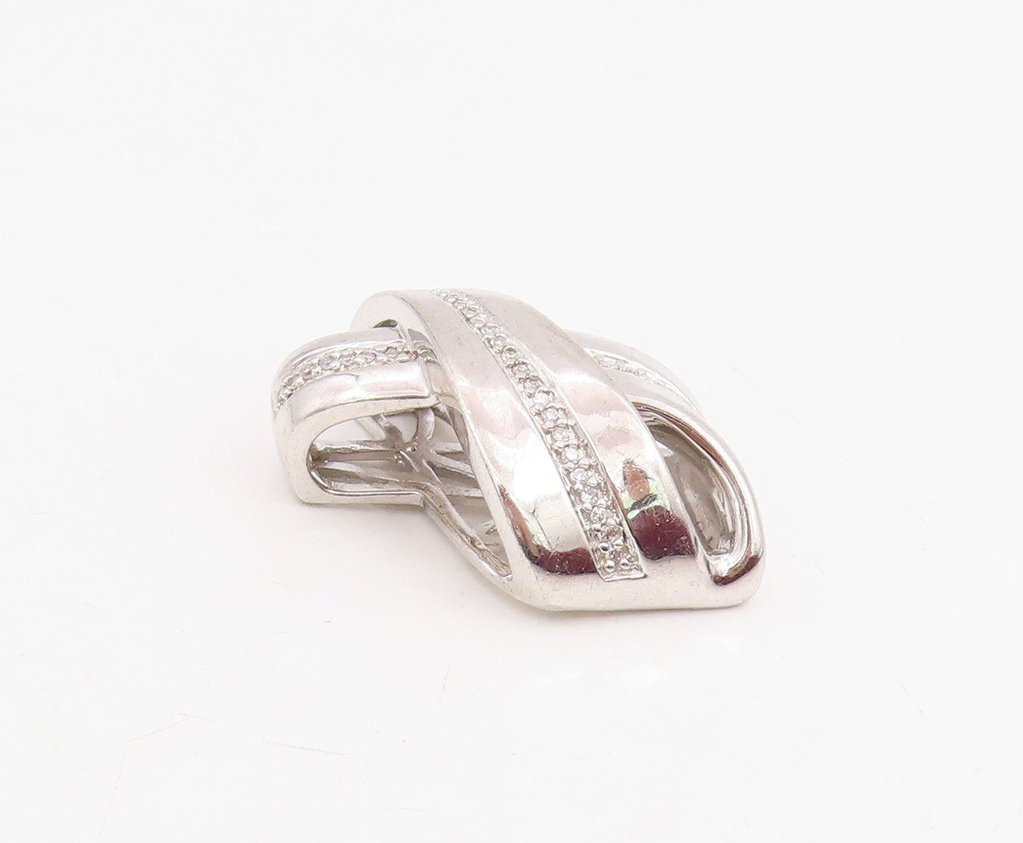 925 Sterling Silver Vintage Pendant Genuine Diamonds Intertwined Charm  PT25857