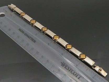 MEXICO 925 Sterling Silver Vintage Two Tone Diamond Shape Link Bracelet BT9456