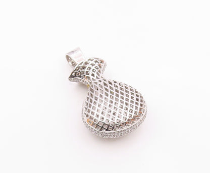 925 Silver  Vintage Shiny Cubic Zirconia Encrusted Money Bag Pendant  PT18347